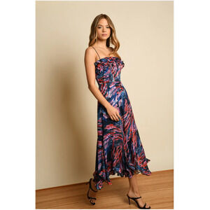 Hutch Marigold Multi Ruffled Sleeveless Maxi Dress Blue Red 10247 Size 6 NEW